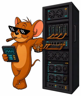 Jerry 在服务器机柜旁查看矿机运行状态
